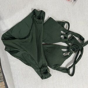 Dark Green Textured Bikini Set